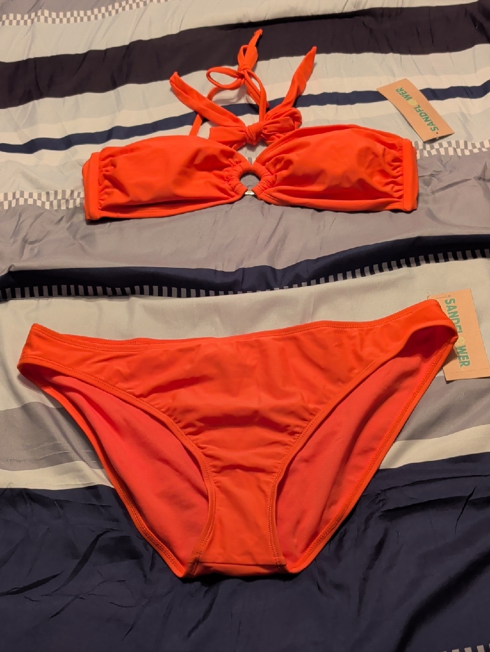 Orange Ring-Front Bandeau Bikini Set Top L Bottom XL